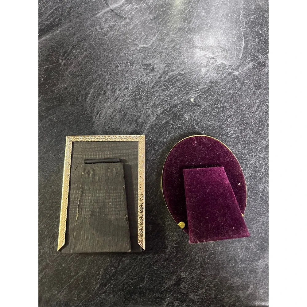 Vintage Gold‎ Tone Oval and Rectangle Photo Frames Set Small Desk Display